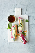 Soul rolls with microgreens and fresh vegetables