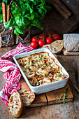 Chicken breast pieces baked with mushroom and cream