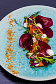 Beetroot salad with salmon
