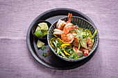 Prawns with green beans, courgette and fresh coriander
