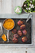 Beef and beetroot rissoles with pumpkin mash