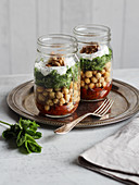 Cucumber and chickpea salad in a glass