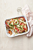 A colourful vegetable bake with courgette and tomatoes
