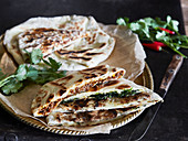 Naan bread with three different fillings