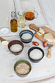 Ingredients for risotto with various types of rice