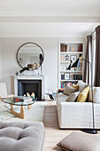 Classic designer living room in pale earthy tones