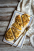Onion cake with mountain cheese and caraway seeds