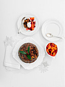Xmas Pudding with clementine compote