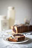 Marble cake on a white porcelain plate