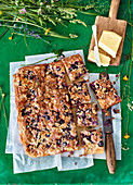 Butter blueberry cake with a sugar crust