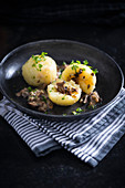 Potato dumplings with a wild mushroom filling (vegan)