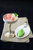 Basil ice cream and elder flower sorbet