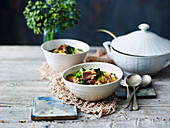 Grain soup with leg of lamb and parsnips