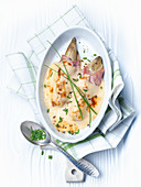 Chicory gratin with ham and chives