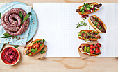 Various sandwiches with boerewors (South African grilled sausage)