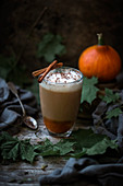 Vegan pumpkin and almond latte with cinnamon