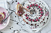Black Forest Gateau Bundt cake with white chocolate glaze