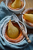 Poached pear souffle