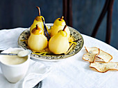 Poached pears with sabayon