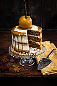 Apple layer cake with mascarpone frosting and toffee apple