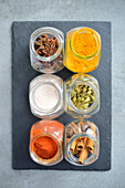 Kitchen spices in containers