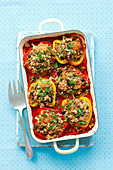 Baked peppers stuffed with couscous, raisins and dried apricots (vegan)