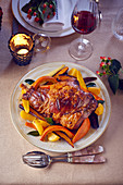 Leg of lamb with various ancient types of vegetables