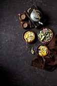 Lentil and meat curry (India) on a black background