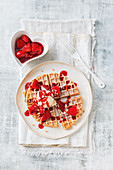 Peanut butter waffles with strawberries