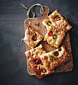 No knead focaccia with tomatoes and rosemary