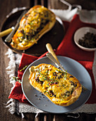Butternut squash with a minced meat stuffing and thyme