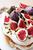 Hazelnut cake with figs, honey and goat's cream cheese