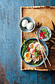 Ramen with pork tenderloin, spinach and egg (Japan)