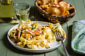 Pappardelle with chanterelle mushrooms and crispy speck