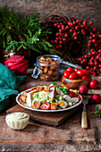 Ceasar salad in Christmas setting