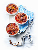 Soup with minced meat, kidney beans, peppers and corn