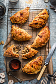 Mushroom, onion and blue cheese pasties with pepper and smoked paprika pastry