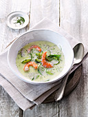 Cucumber soup with prawns