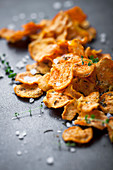 Sweet potato chips with thyme and salt