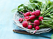 Radishes on a wicker plate