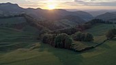 Jura mountains at sunset, drone footage