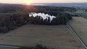 Sunset over a Swiss lake, drone footage