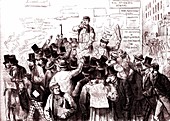 News breaks of president Lincoln's death, London, illustrati