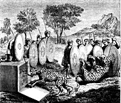 Hunting jaguars, 19th Century illustration