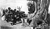 Native Africans worshipping a deity, 19th Century illustrati