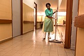 Mopping hospital corridor
