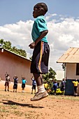 Young schoolchild exercising