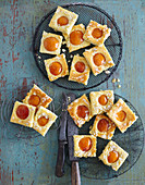 Coconut cream tray bake cake with apricots