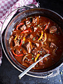 Hungarian goulash with peppers and onions
