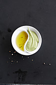 A pea dip and olive oil